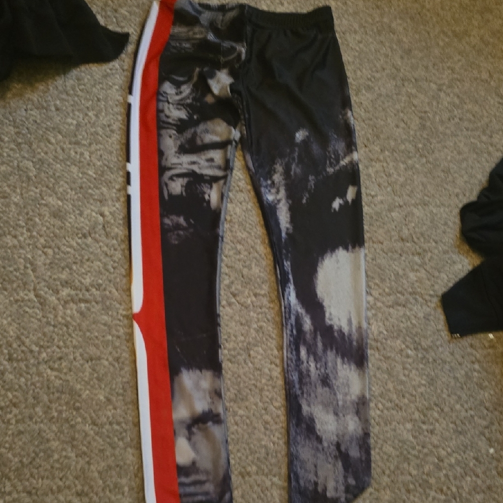 Womwns Black STATIC X Tie-Dye Leggings with Red Side Stripe